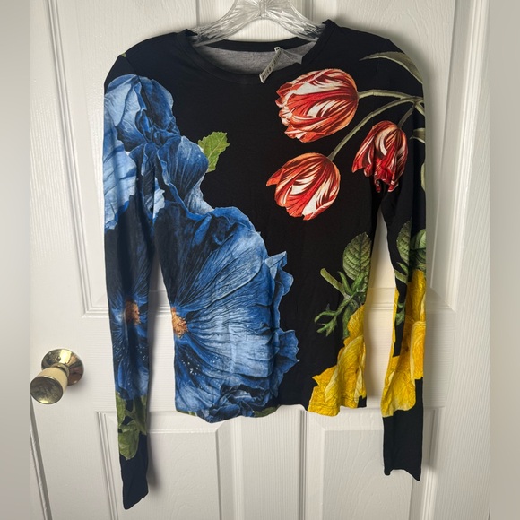 Alice + Olivia Delaina Long Sleeve Top in Le Parisien Black M - Picture 2 of 8